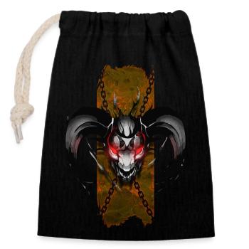 Demon Head with Horns and Glowing Red Eyes - Closable cotton gift bag (14x20cm) - black - Front