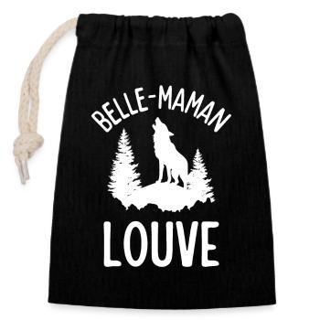 Louve hurlante en forêt - Sac cadeau en coton avec cordon (14 x 20 cm) - noir - Devant