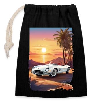 Oldtimer Sonnenuntergang - Verschließbarer Geschenkbeutel aus Baumwolle (14x20cm) - Schwarz - Vorne