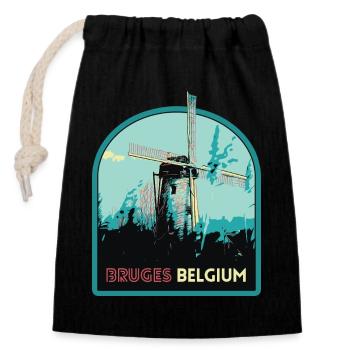 Illustration Moulin à Vent près de Bruges - Sac cadeau en coton avec cordon (14 x 20 cm) - noir - Devant