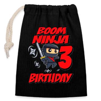 Boom Ninja 3 Birthday Years Old Bday Party Gift - Verschließbarer Geschenkbeutel aus Baumwolle (14x20cm) - Schwarz - Vorne