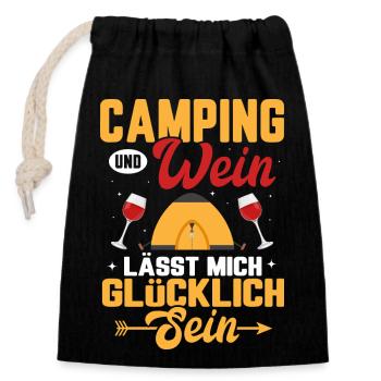 Le camping et le vin me rendent heureux Vacances - Sac cadeau en coton avec cordon (14 x 20 cm) - noir - Devant