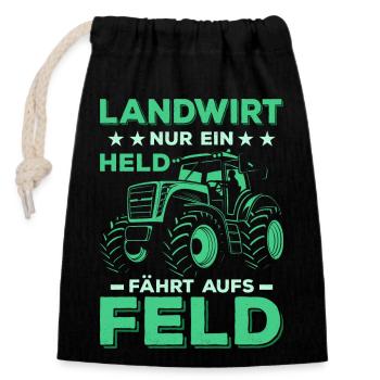 Agriculteur Seul un héros va au champ Agriculteur Agriculteur - Sac cadeau en coton avec cordon (14 x 20 cm) - noir - Devant