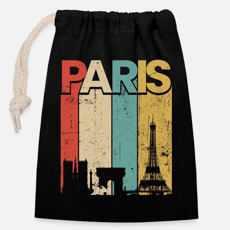 Paris Vintage Sunset Stripes - Closable cotton gift bag (14x20cm) - black