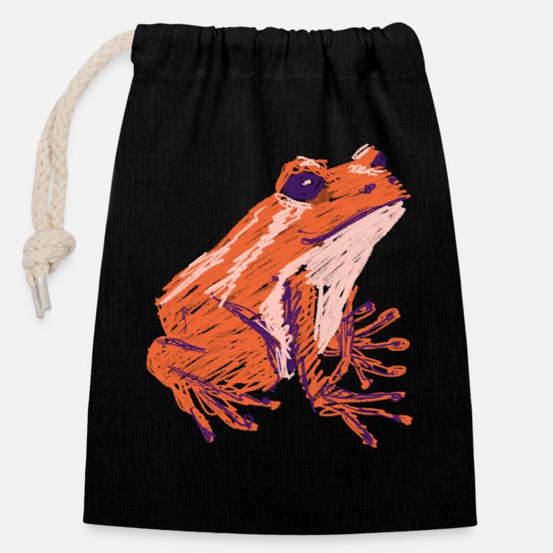 Funny frog tingled drawn orange - Closable cotton gift bag (14x20cm) - black