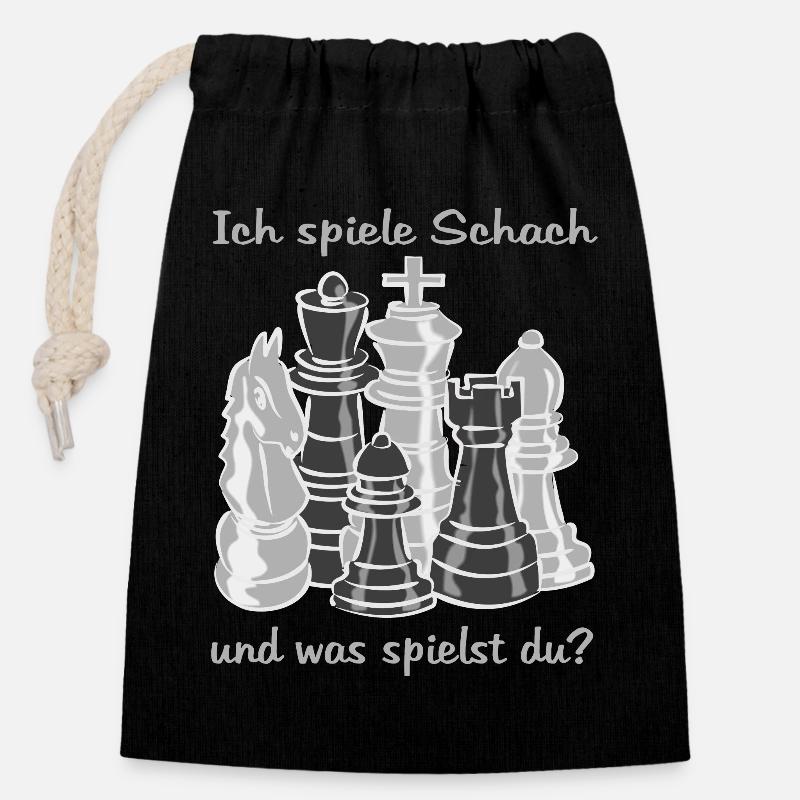 Schach figuren - Verschließbarer Geschenkbeutel aus Baumwolle (14x20cm) - Schwarz
