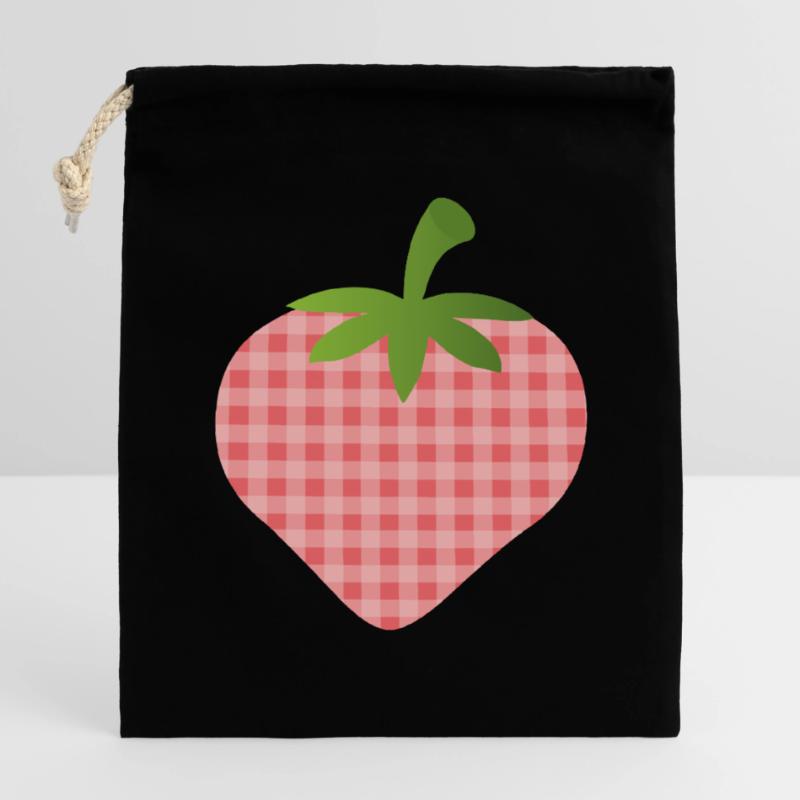 Strawberry with check pattern - personalizable Closable cotton gift bag (14x20cm)