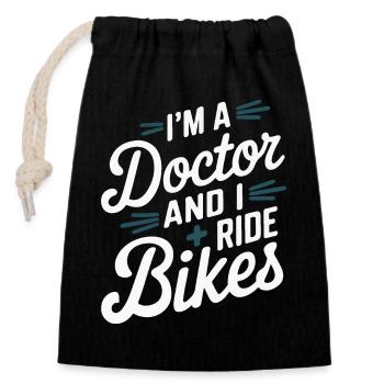 Doctor and Cyclist - Closable cotton gift bag (14x20cm) - black - Front