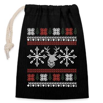 Retro Christmas Pattern - Closable cotton gift bag (14x20cm) - black - Front