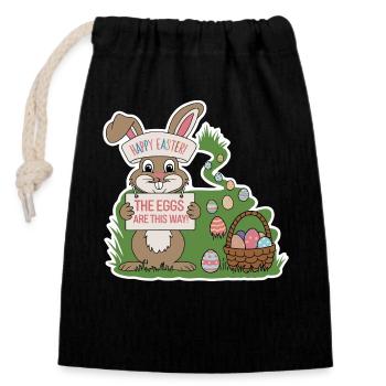 Osterhase mit bunten Eier - Verschließbarer Geschenkbeutel aus Baumwolle (14x20cm) - Schwarz - Vorne