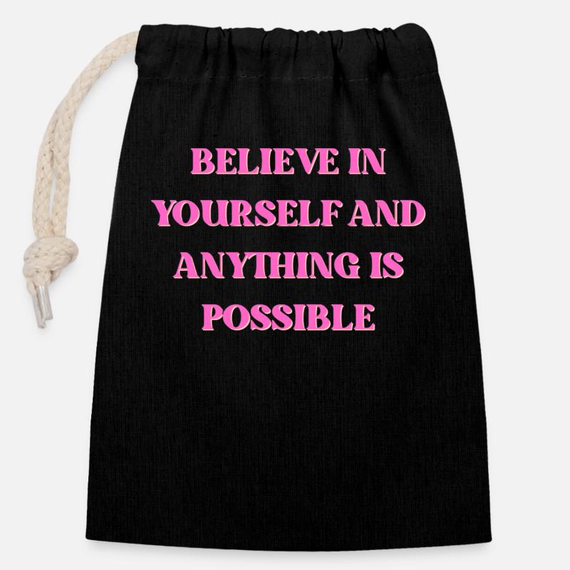 Believe - Closable cotton gift bag (14x20cm) - black