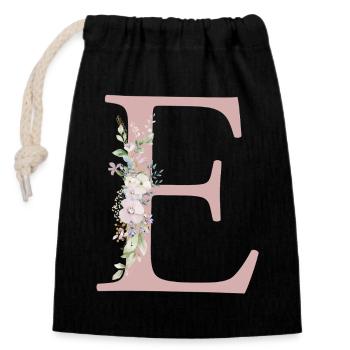 E Monogram, Floral, Personnalisable - Sac cadeau en coton avec cordon (14 x 20 cm) - noir - Devant