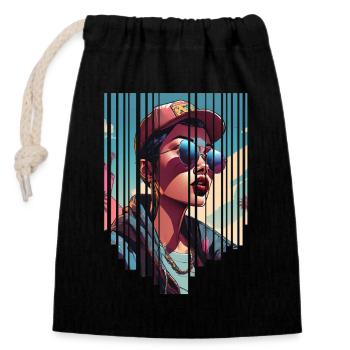 girl girlie wild punk freestyle love peace style - Closable cotton gift bag (14x20cm) - black - Front