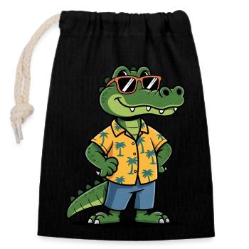 Alligator Funny Summer - Closable cotton gift bag (14x20cm) - black - Front