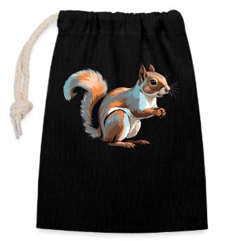 Eichhörnchen - Süße Tiere - Verschließbarer Geschenkbeutel aus Baumwolle (14x20cm) - Schwarz - Vorne