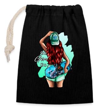 SkateR Girl - redhead - Closable cotton gift bag (14x20cm) - black - Front