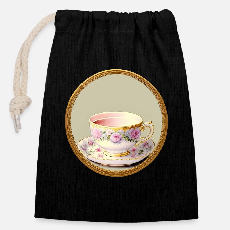 Eine Tasse Tee oder Kaffee? - Verschließbarer Geschenkbeutel aus Baumwolle (14x20cm) - Schwarz