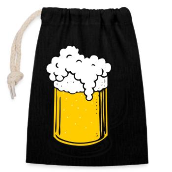 Bier - Verschließbarer Geschenkbeutel aus Baumwolle (14x20cm) - Schwarz - Vorne