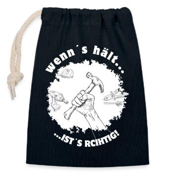 Si ça tient, c’est juste – bricolage DIY humour - Sac cadeau en coton avec cordon (14 x 20 cm) - bleu marine - Devant
