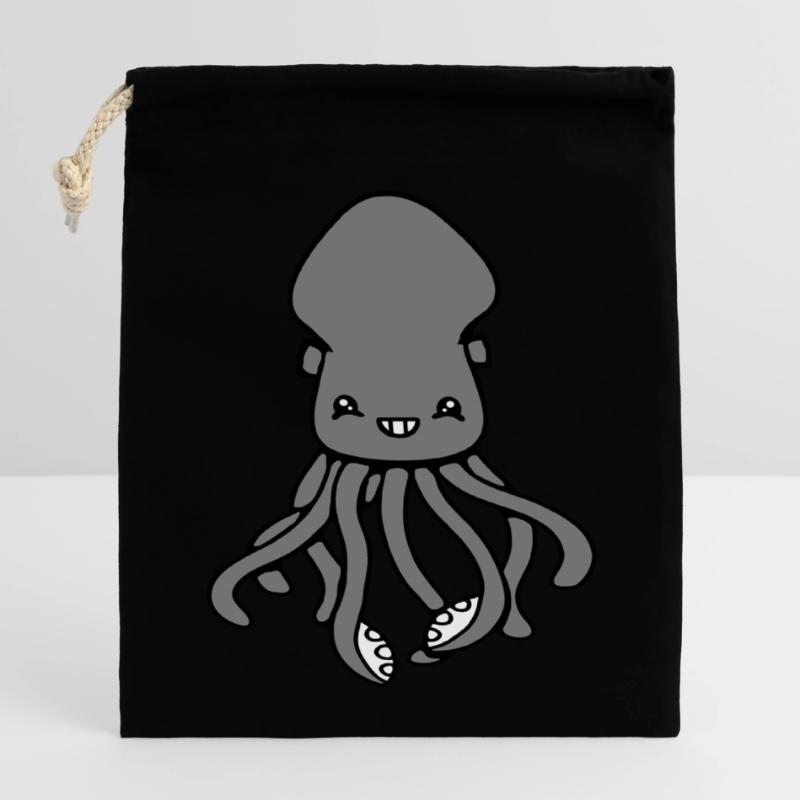Pieuvre Pieuvre Pieuvre Calmar Mignon Calmar géant Drôle Sac cadeau en coton avec cordon (14 x 20 cm)