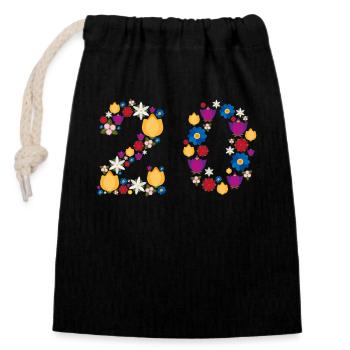 Fleurs 20 - Sac cadeau en coton avec cordon (14 x 20 cm) - noir - Devant