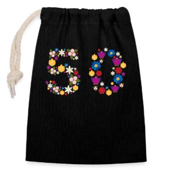 Fleurs 50 - Sac cadeau en coton avec cordon (14 x 20 cm) - noir - Devant
