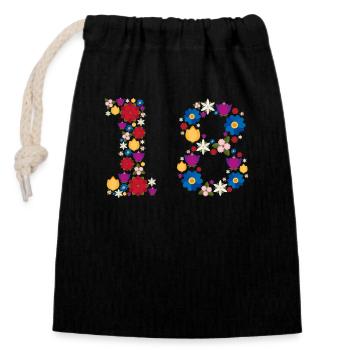 Fleurs 18 - Sac cadeau en coton avec cordon (14 x 20 cm) - noir - Devant