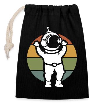 vintage Astronaut Illustration - retro cartoon - Verschließbarer Geschenkbeutel aus Baumwolle (14x20cm) - Schwarz - Vorne
