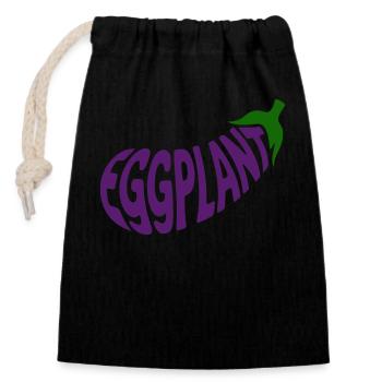 Aubergine - Cooles Gemüse Logo - Verschließbarer Geschenkbeutel aus Baumwolle (14x20cm) - Schwarz - Vorne