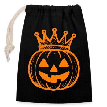 Kürbis mit Krone Halloween Design - Verschließbarer Geschenkbeutel aus Baumwolle (14x20cm) - Schwarz - Vorne