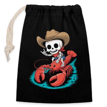 Cow-boy squelette chevauche le homard - Sac cadeau en coton avec cordon (14 x 20 cm) - noir - Devant