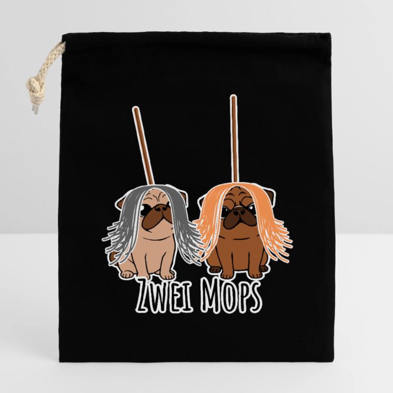 Zwei Mops - Hunde oder Putzgeräte? Hunde Humor? Verschließbarer Geschenkbeutel aus Baumwolle (14x20cm)