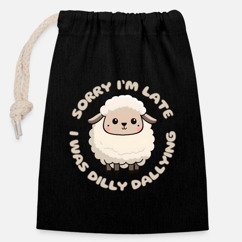Tut mir leid, dass ich zu spät komme, ich war Dilly Dally Cute Lamb - Verschließbarer Geschenkbeutel aus Baumwolle (14x20cm) - Schwarz