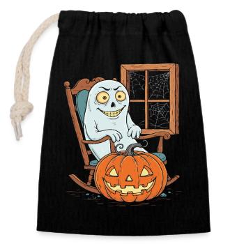 Fantôme dans la lueur de la citrouille - Sac cadeau en coton avec cordon (14 x 20 cm) - noir - Devant