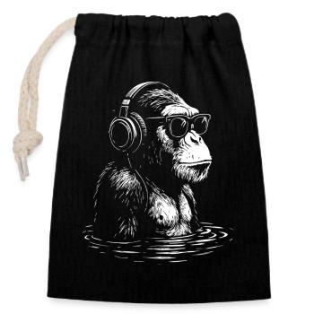 Casque Singe dans l’eau - Sac cadeau en coton avec cordon (14 x 20 cm) - noir - Devant