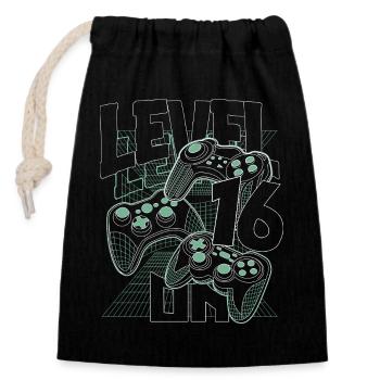 Level Up Retro-Controller Grafik 16. Geburtstag - Verschließbarer Geschenkbeutel aus Baumwolle (14x20cm) - Schwarz - Vorne