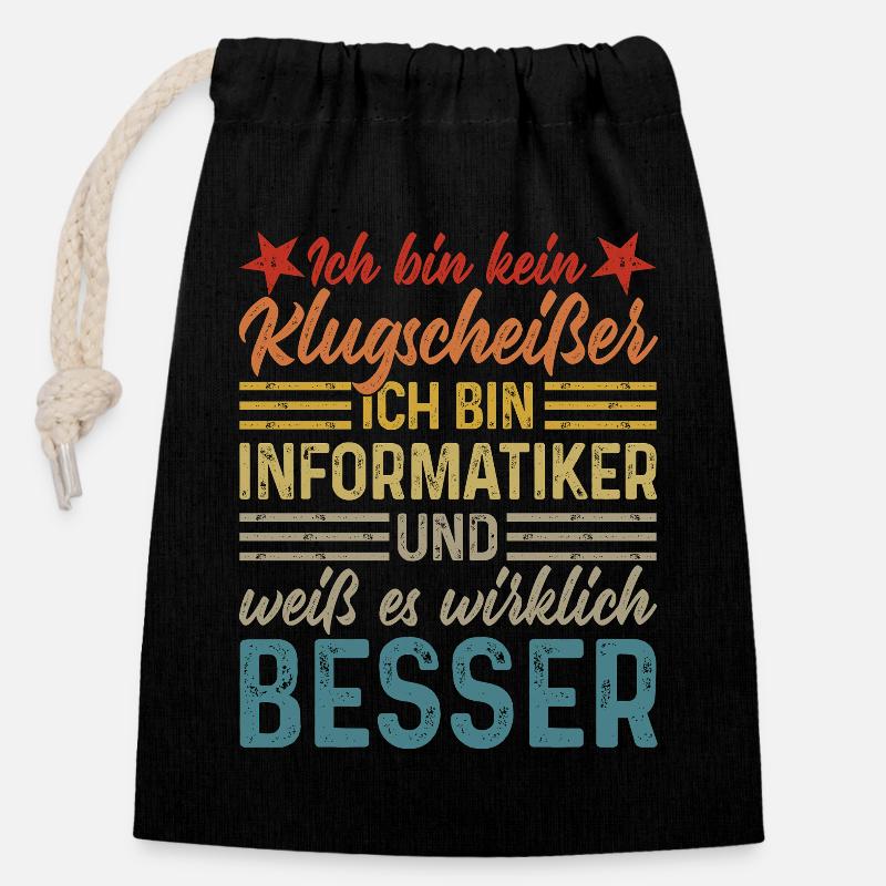 Informatiker - Kein Klugscheißer - Verschließbarer Geschenkbeutel aus Baumwolle (14x20cm) - Schwarz