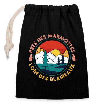 Coucher Montagne Lac Pins - Sac cadeau en coton avec cordon (14 x 20 cm) - noir - Devant
