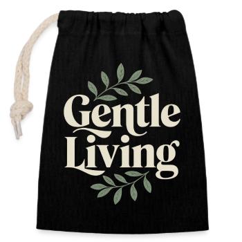 Gentle Living – Vintage Blätter - Verschließbarer Geschenkbeutel aus Baumwolle (14x20cm) - Schwarz - Vorne