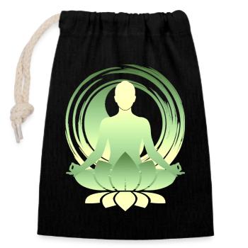 Lotus Meditation Green Gold Yoga Silhouette - Closable cotton gift bag (14x20cm) - black - Front