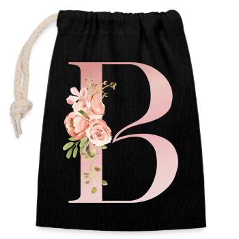 B Florale Pastel - Sac cadeau en coton avec cordon (14 x 20 cm) - noir - Devant