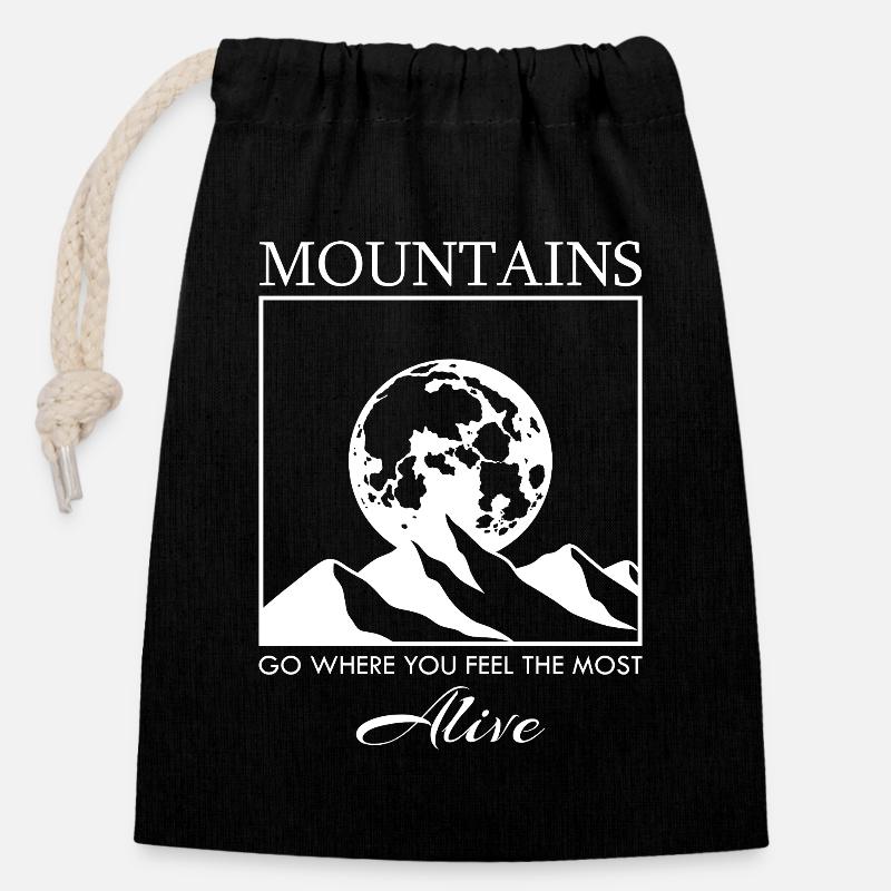 Mountain Range with the Moon - Closable cotton gift bag (14x20cm) - black