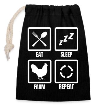 Eat Sleep Farm Repeat - Verschließbarer Geschenkbeutel aus Baumwolle (14x20cm) - Schwarz - Vorne