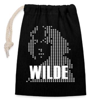 Oscar Wilde Halftone Portrait Logo - Closable cotton gift bag (14x20cm) - black - Front