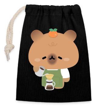 Capybara Barista Brew - Verschließbarer Geschenkbeutel aus Baumwolle (14x20cm) - Schwarz - Vorne