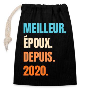 Meilleur Époux Depuis 2020 Cadeau Mari - Sac cadeau en coton avec cordon (14 x 20 cm) - noir - Devant