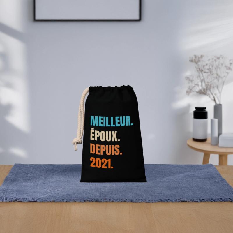 Bester Ehemann seit 2021 Geschenk-Ehemann Verschließbarer Geschenkbeutel aus Baumwolle (14x20cm)