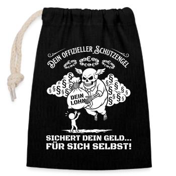 Dein Offizieller Schutzengel Sichert Dein Geld - Verschließbarer Geschenkbeutel aus Baumwolle (14x20cm) - Schwarz - Vorne