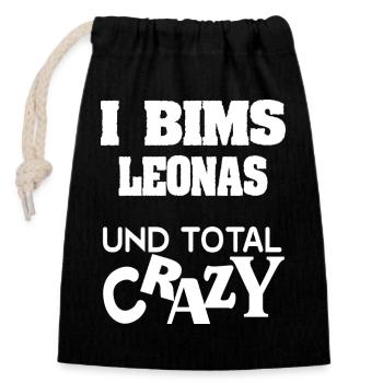 Leonas als Crazy - Verschließbarer Geschenkbeutel aus Baumwolle (14x20cm) - Schwarz - Vorne