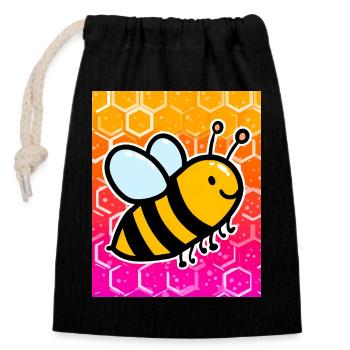 abeille - Sac cadeau en coton avec cordon (14 x 20 cm) - noir - Devant